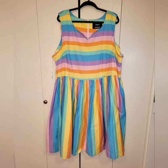 Collectif x Modcloth - Pastel Rainbow Pin-up Dress UK 30 - Picture 2 of 6